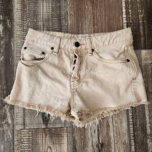 Free People Tan Button Fly Distressed Jean Shorts Size 26